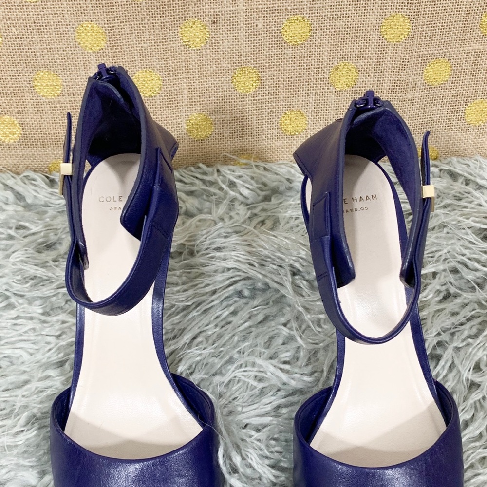 Cole Haan Marine Blue Ankle Wrap Heels Sz 9 - Picture 6 of 8